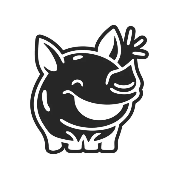 Чорно Білий Легкий Логотип Приємним Веселим Гіпопотамасом — стоковий вектор