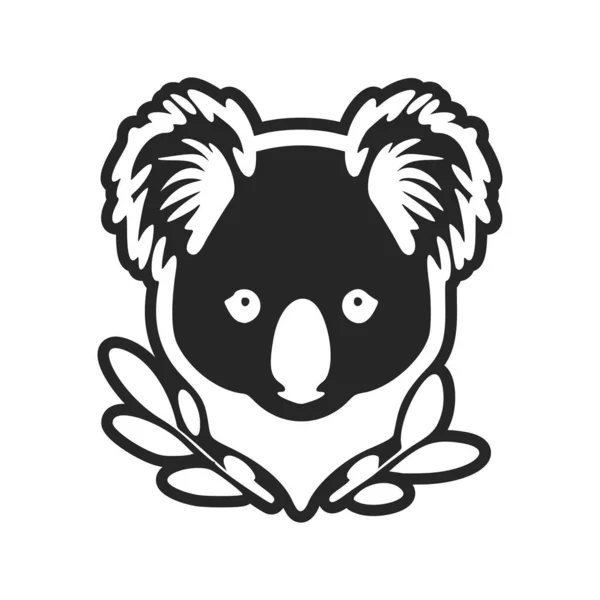 Black White Minimalistic Logo Adorable Cute Koala — Vettoriale Stock