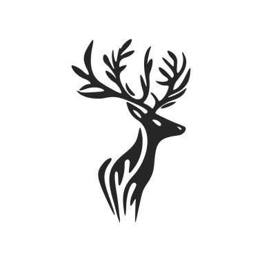 A chic simple black white vector logo of the deer. Isolated.