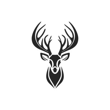 Stylish black white vector logo of the deer. Isolated.