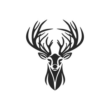 The chic black white vector logo of the deer. Isolated.