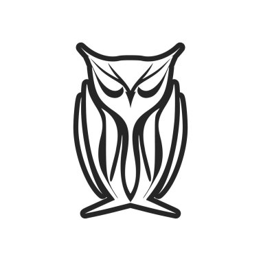 A graceful black white vector logo of the owl. Isolated.