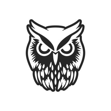 The refined black white vector logo of the owl. Isolated on a white background.
