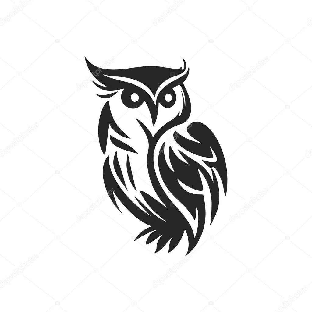 A chic simple black owl logo. Isolated on a white background.