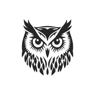 Delicate simple black vector owl vector logo. Isolated.