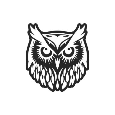 A graceful simple black white vector logo of the owl. Isolated.