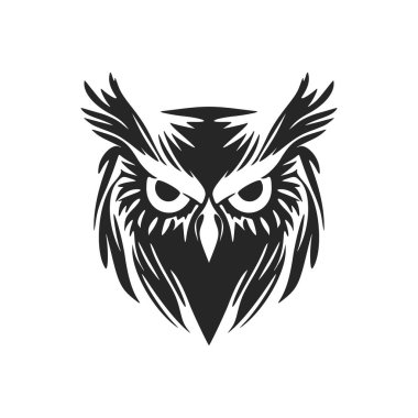 The refined black white vector logo of the owl. Isolated on a white background.