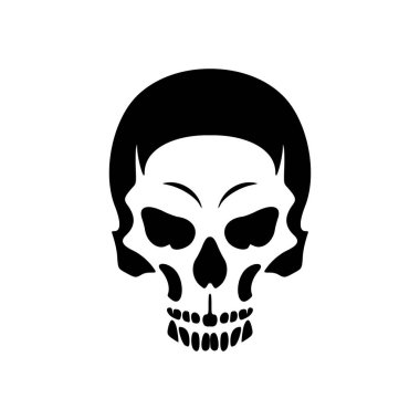 Siyah ve beyaz kafatası şekilli bir logo.