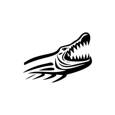 Siyah beyaz timsah içeren vektör logosu