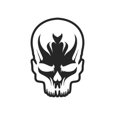 Vektör formunda siyah ve beyaz bir kafatası gösteren bir logo.