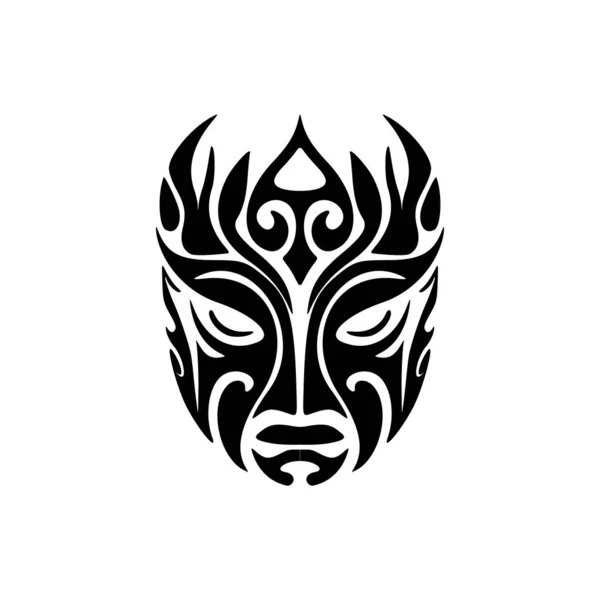 Dessin Vectoriel Tatouage Masque Polynésien Noir Blanc — Image vectorielle