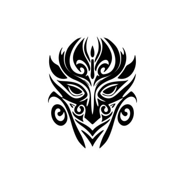 Polinezya maskeli dövmenin siyah beyaz vektör çizimi