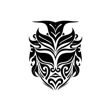 Siyahi ve beyaz vektör formunda Polinezya maskeli dövme çizimi