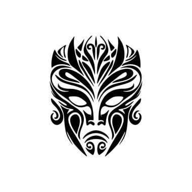 Siyah beyaz Polinezya maskeli dövmenin vektör çizimi.