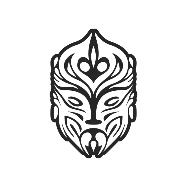 Svart Och Vit Vektor Illustration Tatuering Med Polynesisk Mask — Stock vektor