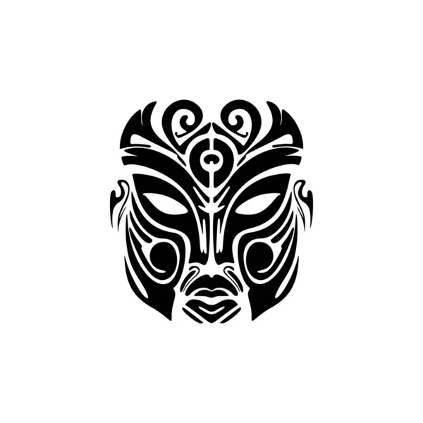 Ilustración Vectorial Tatuaje Máscara Polinesia Con Tonos Blanco Negro — Vector de stock