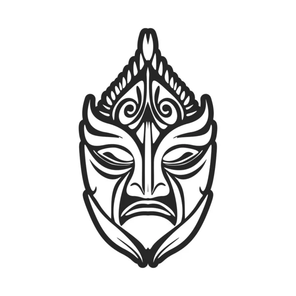 Dibujo Vectorial Tatuaje Con Una Máscara Polinesia Blanco Negro — Vector de stock