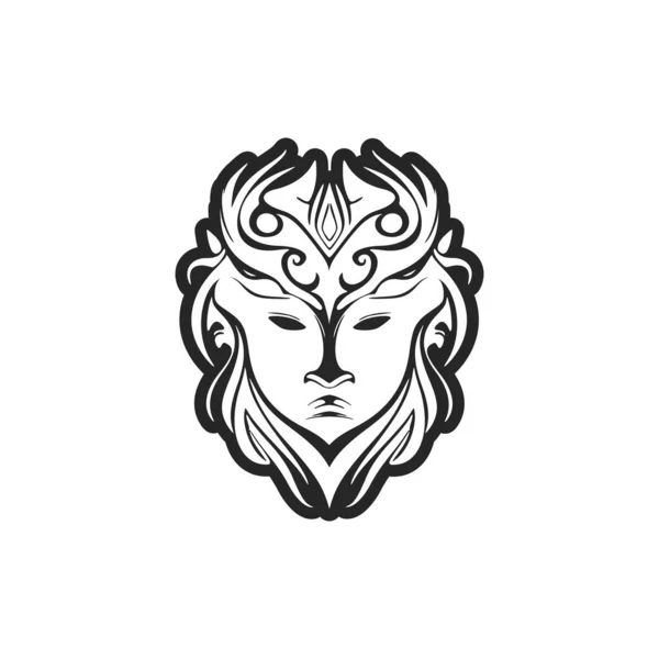Vector Sketch Polynesian Mask Tattoo Featuring Black White Tones — Stock Vector