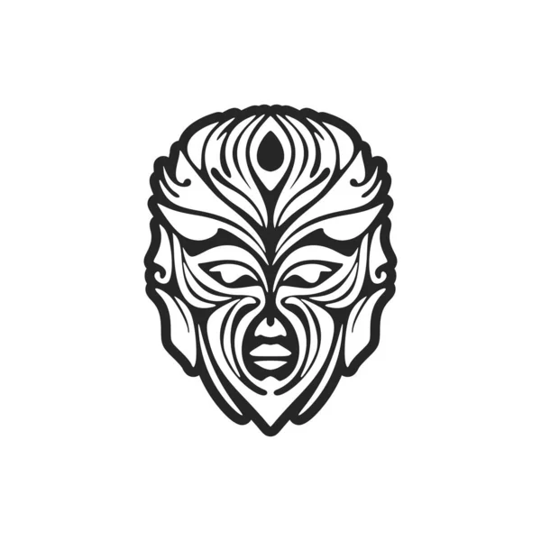 Illustration Vectorielle Tatouage Masque Polynésien Noir Blanc — Image vectorielle