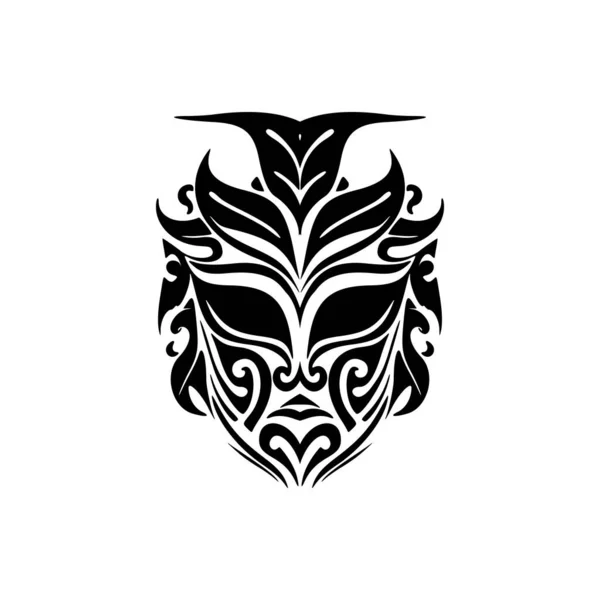 Dessin Masque Polynésien Tatouage Noir Blanc Forme Vectorielle — Image vectorielle