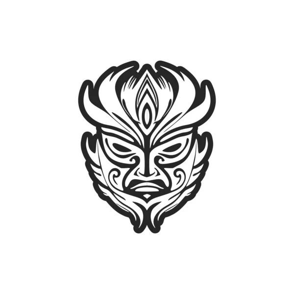 Dibujo Vectorial Tatuaje Con Una Máscara Polinesia Blanco Negro — Vector de stock
