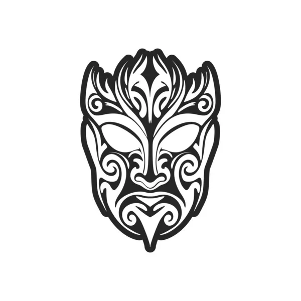 Desenho Vetorial Uma Tatuagem Máscara Polinésia Preto Branco — Vetor de Stock