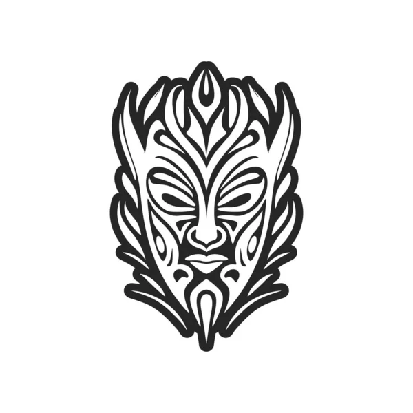 Esboço Vetorial Uma Tatuagem Máscara Polinésia Preto Branco — Vetor de Stock