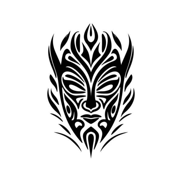 Boceto Vectorial Tatuaje Máscara Polinesia Blanco Negro — Vector de stock