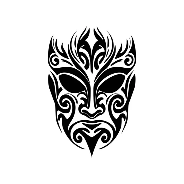 Illustration Vectorielle Tatouage Avec Masque Polynésien Noir Blanc — Image vectorielle