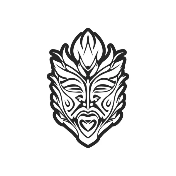 Ilustración Vectorial Tatuaje Máscara Polinesia Blanco Negro — Vector de stock