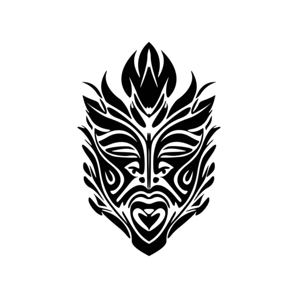 Dibujo Vectorial Tatuaje Máscara Polinesia Blanco Negro — Vector de stock