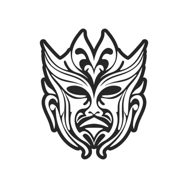 Dibujo Vectorial Tatuaje Máscara Polinesia Blanco Negro — Vector de stock