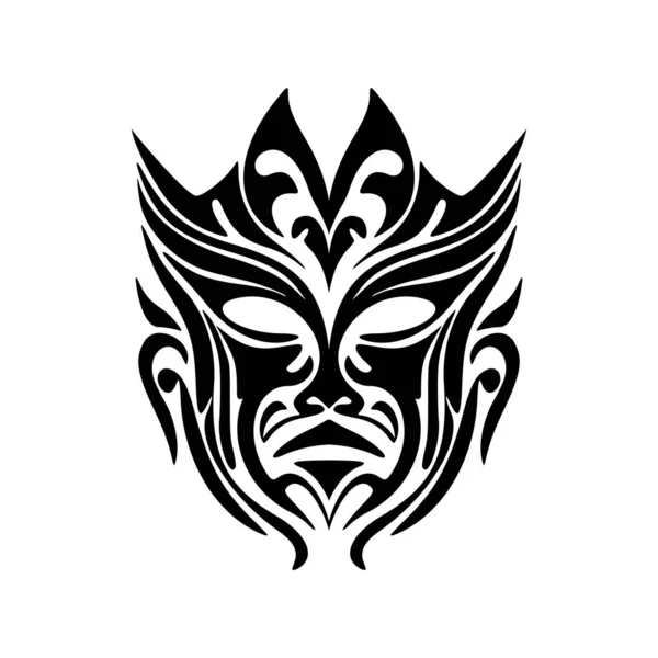 Illustration Croquis Représentant Tatouage Masque Polynésien Vecteur Noir Blanc — Image vectorielle