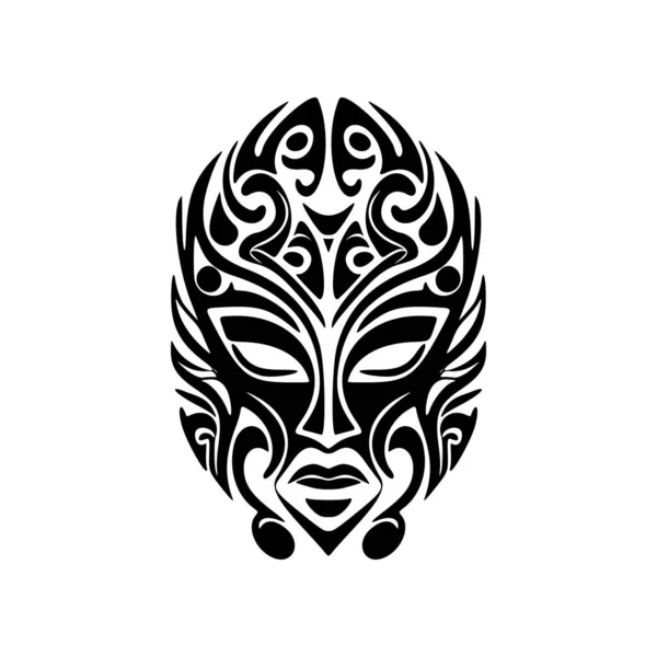 Vektorová Kresba Tetování Polynéské Masky Černými Bílými Barvami — Stockový vektor