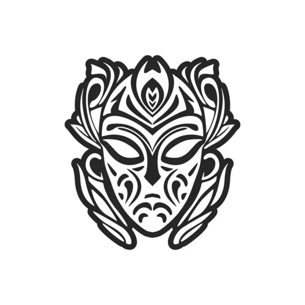 Croquis Vectoriel Tatouage Masque Polynésien Noir Blanc — Image vectorielle