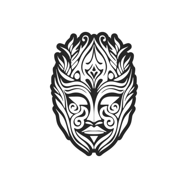 Ilustración Vectorial Tatuaje Máscara Polinesia Blanco Negro — Vector de stock