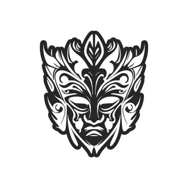 Dibujo Vectorial Escala Grises Tatuaje Máscara Inspirado Arte Polinesio — Vector de stock