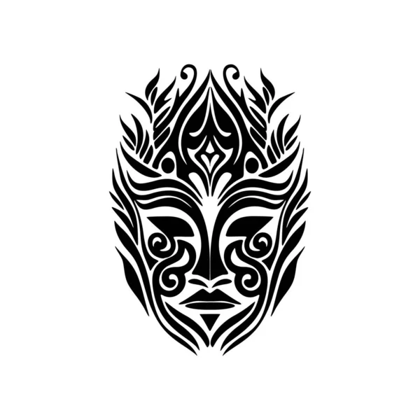 Schets Van Een Polynesische Masker Tatoeage Zwart Wit Vectoren — Stockvector