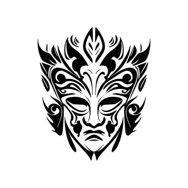 Una Ilustración Dos Tonos Tatuaje Máscara Polinesia Forma Vector — Vector de stock
