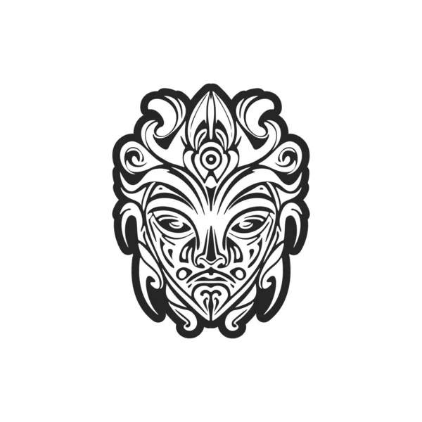 Vektor Illustration Polynesisk Mask Tatuering Svart Och Vitt — Stock vektor