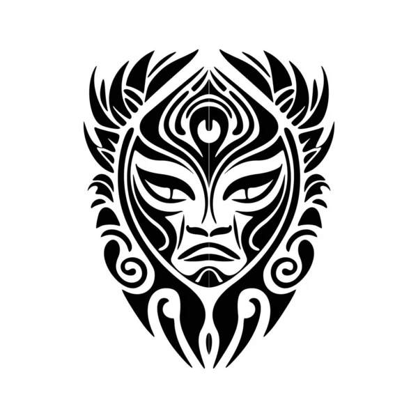Dessin Vectoriel Bicolore Tatouage Masque Polynésien — Image vectorielle