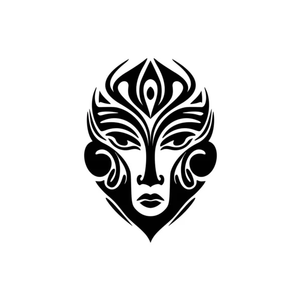 Vector Τατουάζ Σκίτσο Μιας Ασπρόμαυρης Πολυνησιακής Θεϊκής Μάσκας — Διανυσματικό Αρχείο
