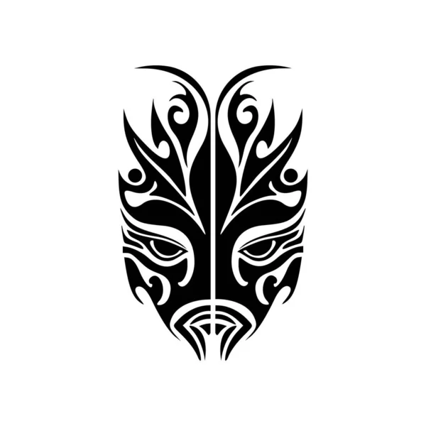 Wektorowy Szkic Polinezyjskiej Maski Boga Czarno Biały — Wektor stockowy