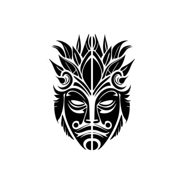 Siyah-beyaz Polinezya tanrı maskesi vektör dövmesi çizimi