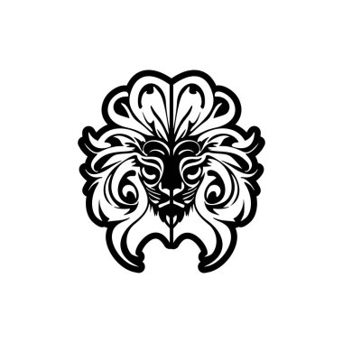 Siyah beyaz vektör içinde bir aslanın logosu.