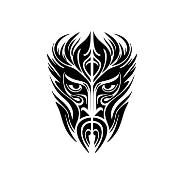 Vector sketch of a black and white Polynesian god mask tattoo. clipart
