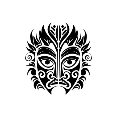 Dövme için siyah beyaz Polinezya tanrı maskesi vektör sanatı.