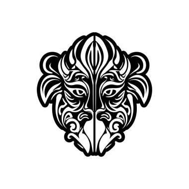 Siyah-beyaz Polinezya tanrı maskesi vektör dövmesi çizimi.