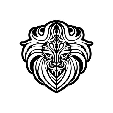 Siyah beyaz bir aslanın vektör logosu.