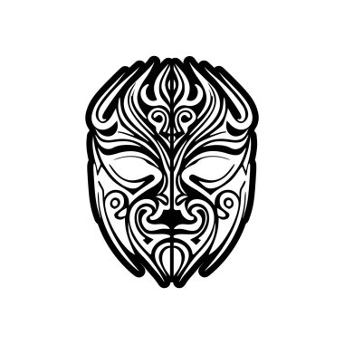 Polinezya tanrı maskesi çiziminin BW vektör dövmesi